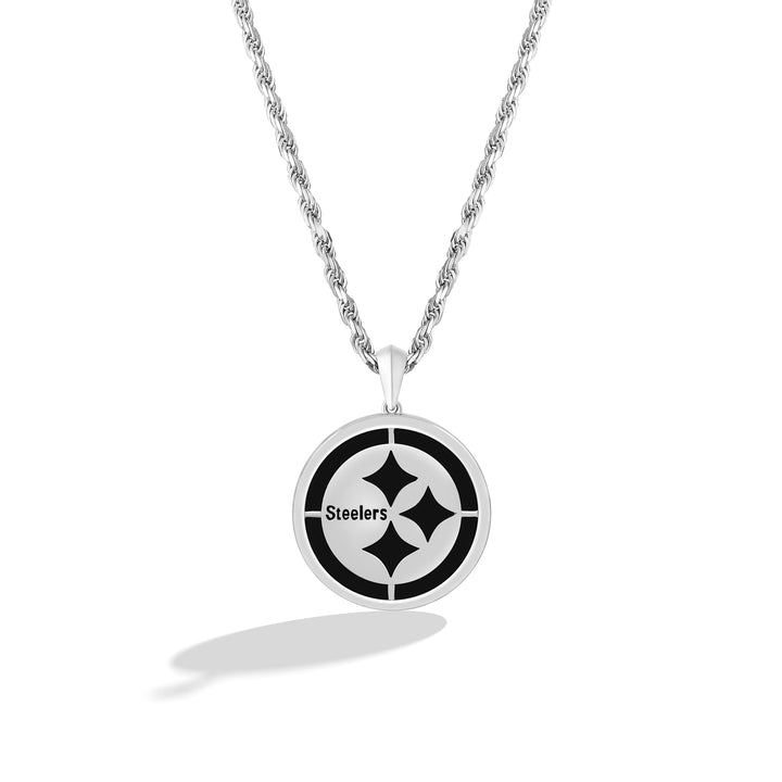 NFL PITTSBURGH STEELERS UNISEX SILVER AND BLACK ONYX PENDANT