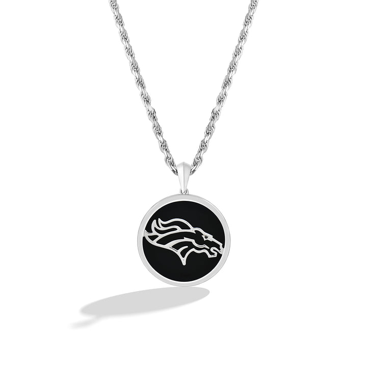 NFL DENVER BRONCOS UNISEX SILVER AND BLACK ONYX PENDANT