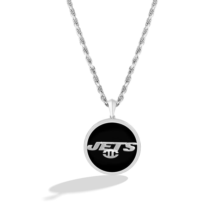 NFL NEW YORK JETS UNISEX SILVER AND BLACK ONYX PENDANT