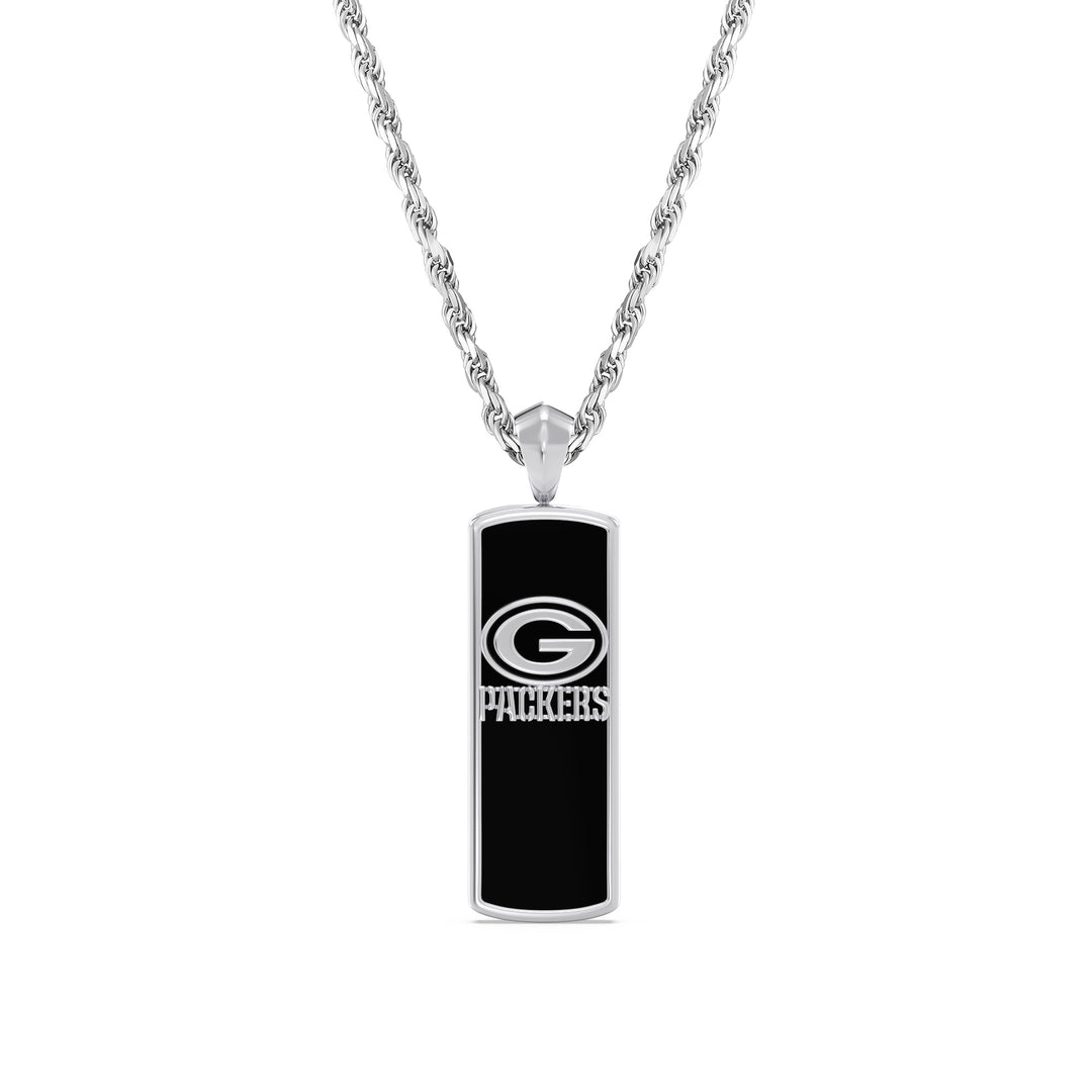 NFL GREEN BAY PACKERS UNISEX ONYX PENDANT with 1/10 CTTW Diamonds, Sterling Silver
