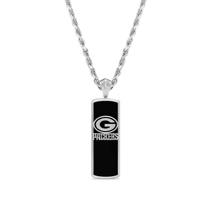 NFL GREEN BAY PACKERS UNISEX ONYX PENDANT with 1/10 CTTW Diamonds, Sterling Silver