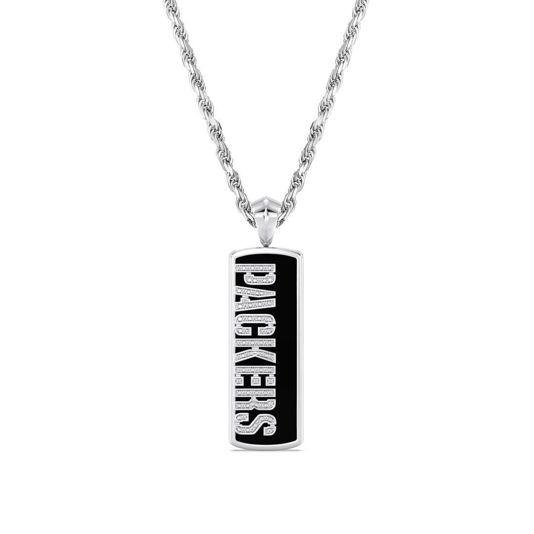 NFL GREEN BAY PACKERS UNISEX ONYX PENDANT with 1/10 CTTW Diamonds, Sterling Silver