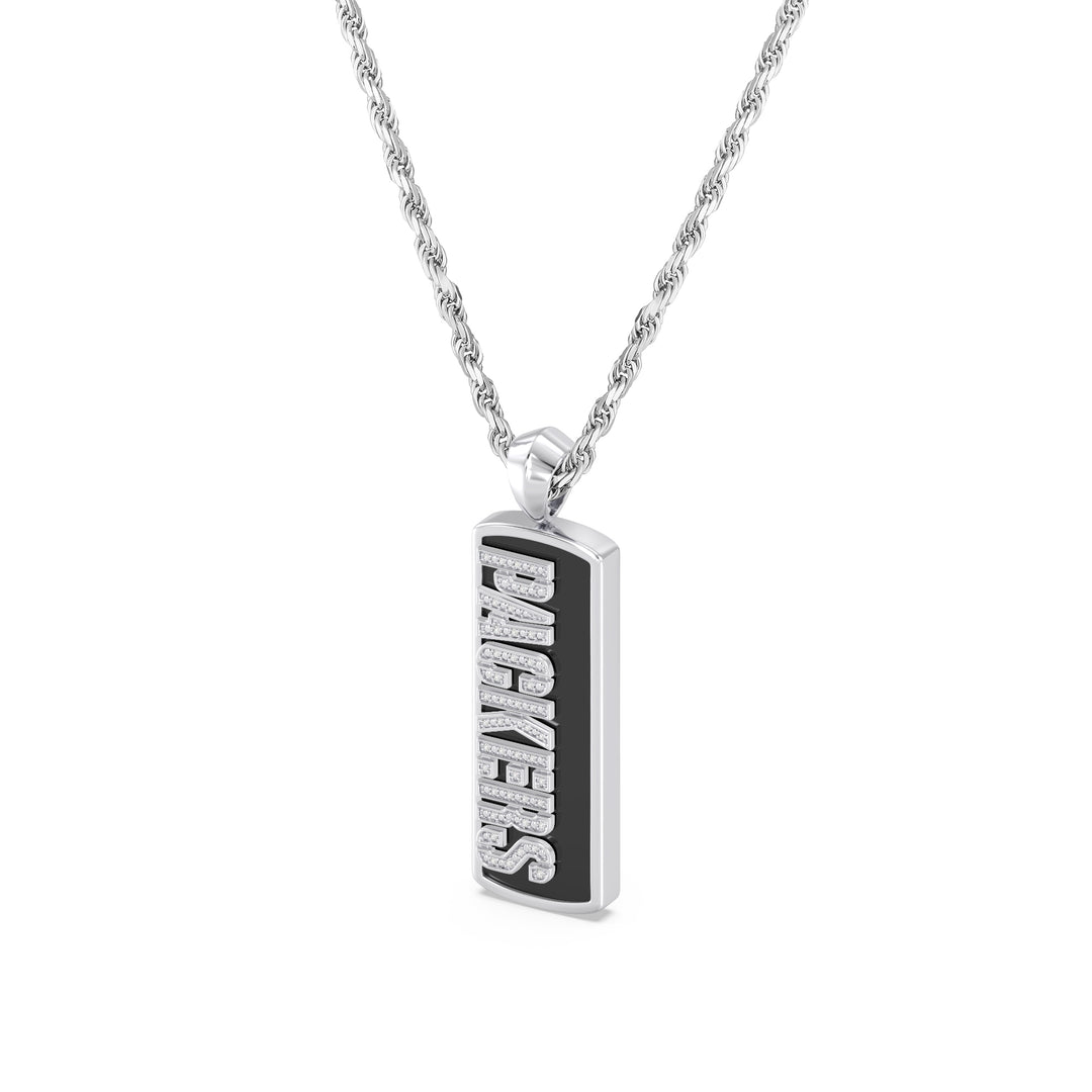 NFL GREEN BAY PACKERS UNISEX ONYX PENDANT with 1/10 CTTW Diamonds, Sterling Silver
