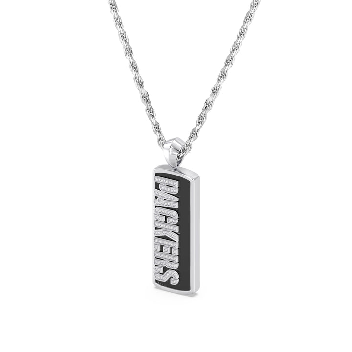 NFL GREEN BAY PACKERS UNISEX ONYX PENDANT with 1/10 CTTW Diamonds, Sterling Silver