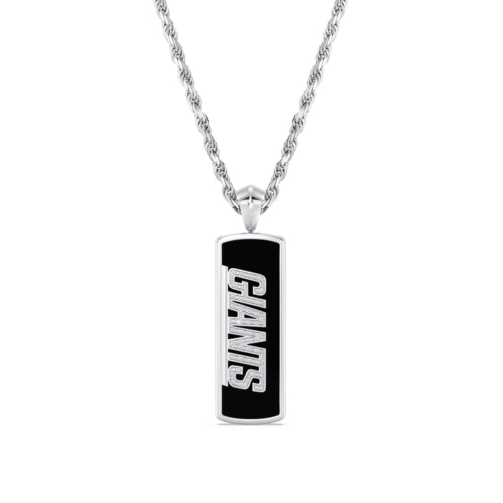 NFL NEW YORK GIANTS UNISEX ONYX PENDANT
 with 1/10 CTTW Diamonds and Sterling Silver