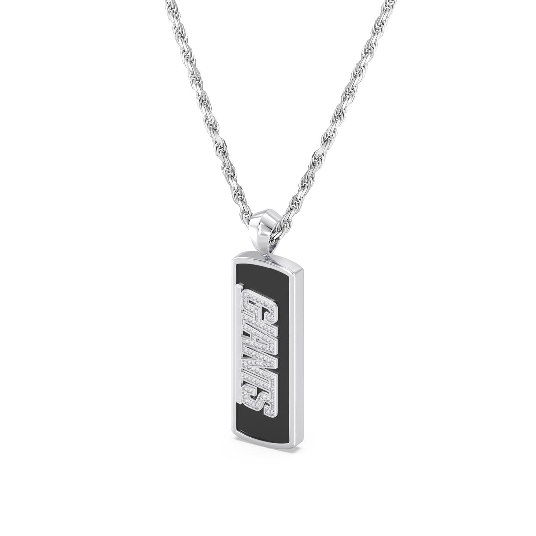 NFL NEW YORK GIANTS UNISEX ONYX PENDANT
 with 1/10 CTTW Diamonds and Sterling Silver