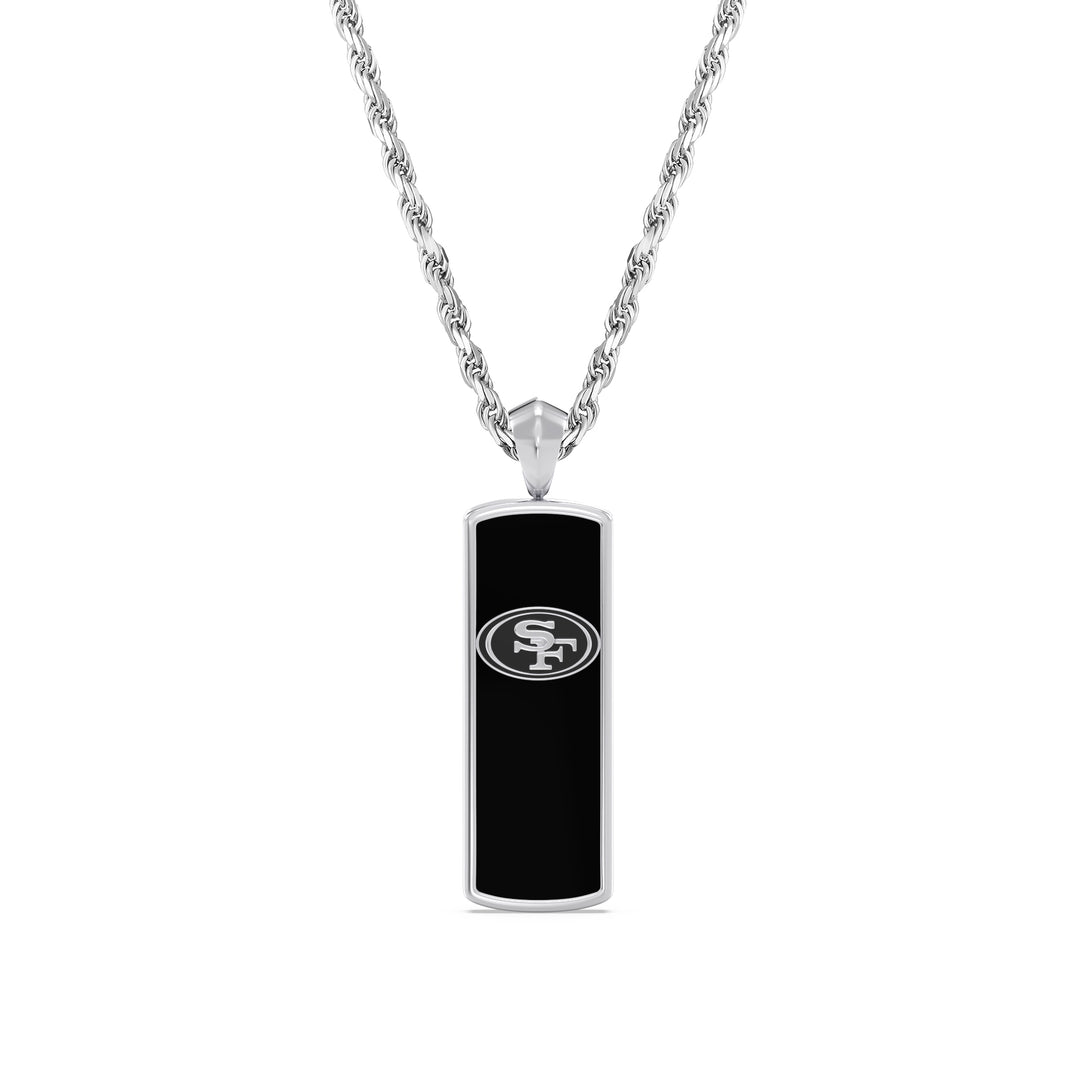 NFL SAN FRANCISCO 49ERS UNISEX ONYX PENDANT 
with 1/10 CTTW Diamonds and Sterling Silver