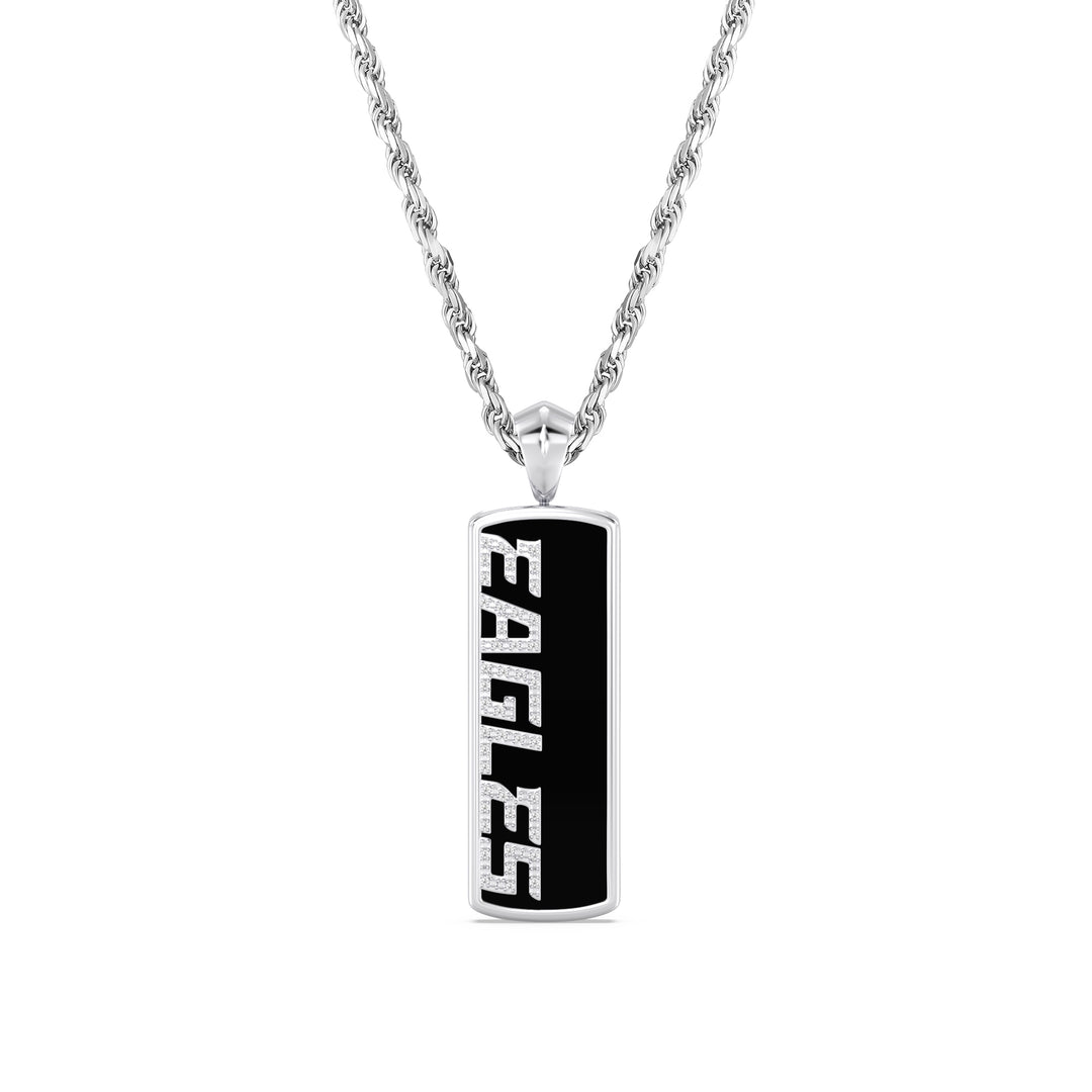 NFL PHILADELPHIA EAGLES UNISEX ONYX PENDANT 
with 1/10 CTTW Diamonds and Sterling Silver