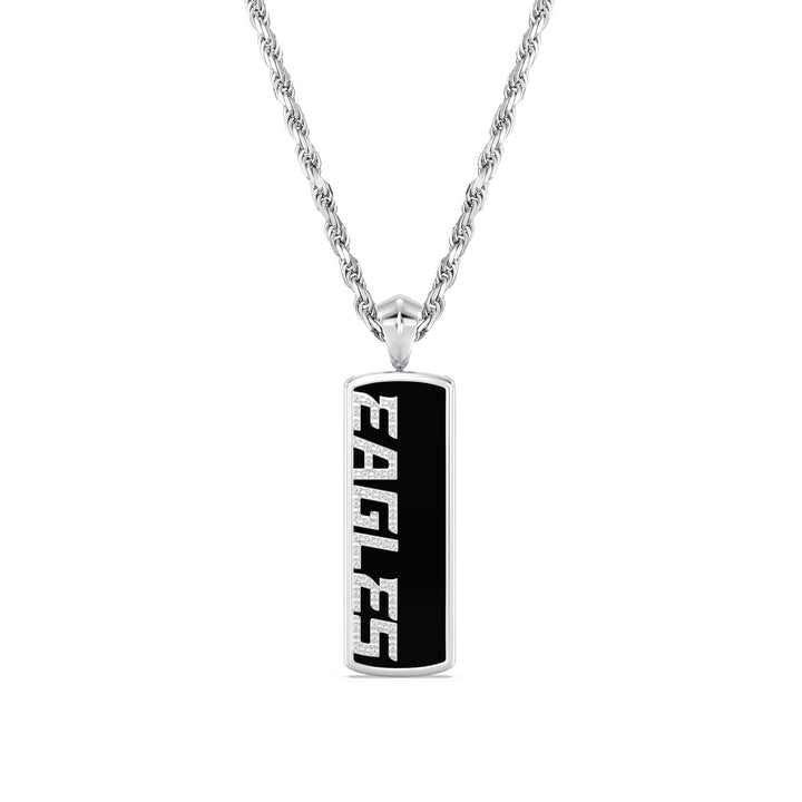 NFL PHILADELPHIA EAGLES UNISEX ONYX PENDANT 
with 1/10 CTTW Diamonds and Sterling Silver