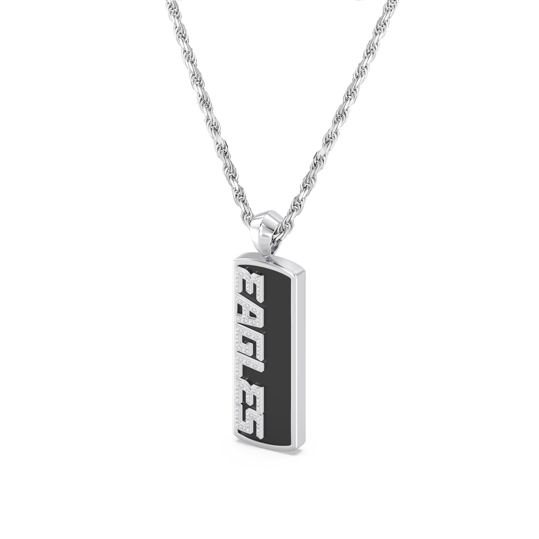 NFL PHILADELPHIA EAGLES UNISEX ONYX PENDANT 
with 1/10 CTTW Diamonds and Sterling Silver