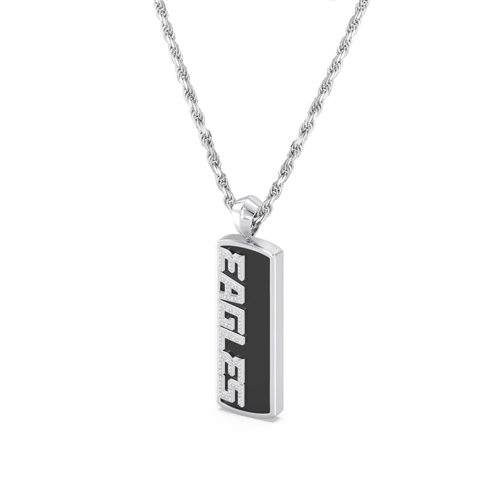 NFL PHILADELPHIA EAGLES UNISEX ONYX PENDANT 
with 1/10 CTTW Diamonds and Sterling Silver