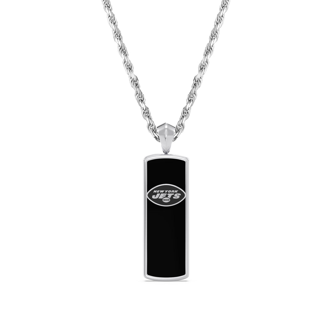 NFL NEW YORK JETS UNISEX ONYX PENDANT
 with 1/10 CTTW Diamonds and Sterling Silver