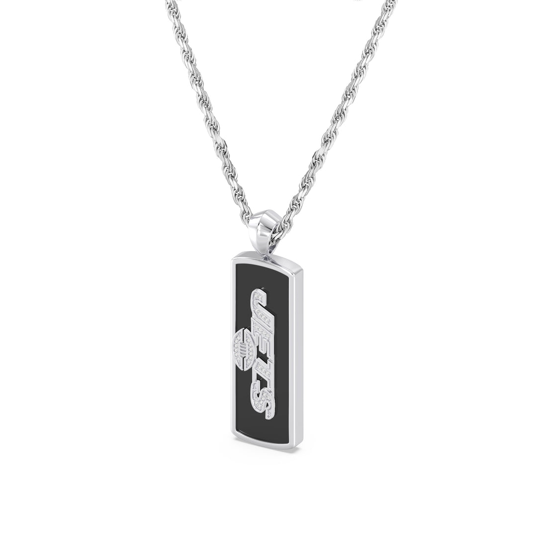 NFL NEW YORK JETS UNISEX ONYX PENDANT
 with 1/10 CTTW Diamonds and Sterling Silver