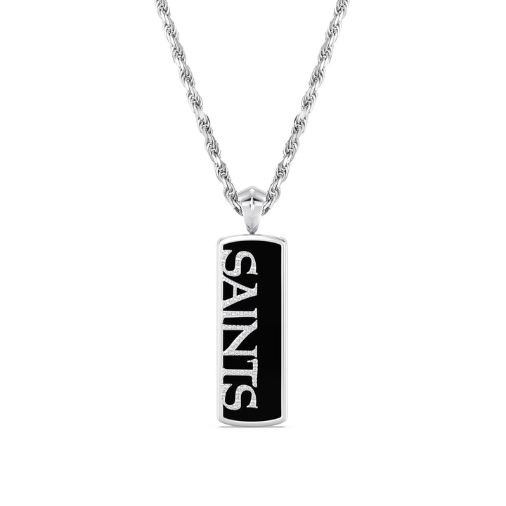 NFL NEW ORLEANS SAINTS UNISEX ONYX PENDANT
 with 1/10 CTTW Diamonds and Sterling Silver