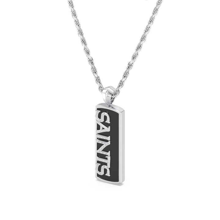 NFL NEW ORLEANS SAINTS UNISEX ONYX PENDANT
 with 1/10 CTTW Diamonds and Sterling Silver