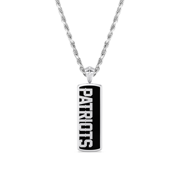 NFL NEW ENGLAND PATRIOTS UNISEX ONYX PENDANT 
with 1/10 CTTW Diamonds and Sterling Silver