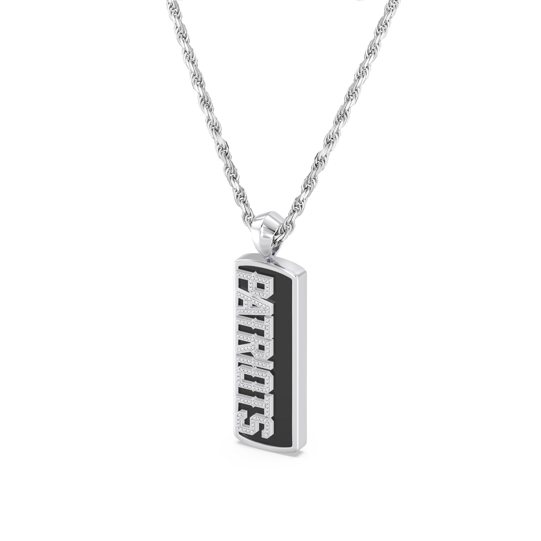 NFL NEW ENGLAND PATRIOTS UNISEX ONYX PENDANT 
with 1/10 CTTW Diamonds and Sterling Silver