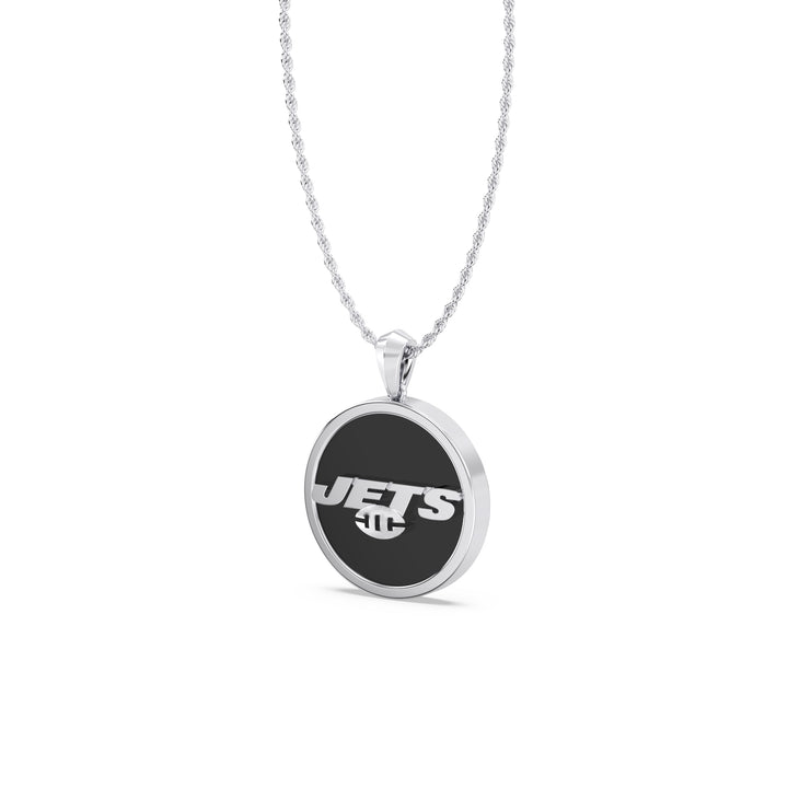 NFL NEW YORK JETS UNISEX SILVER AND BLACK ONYX PENDANT