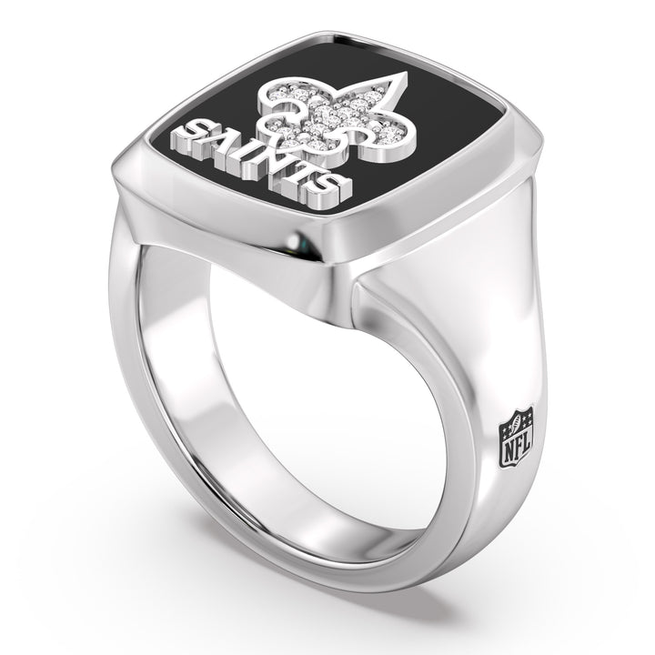 NFL NEW ORLEANS SAINTS MEN'S ONYX RING
 with 1/20 CTTW Diamonds and Sterling Silver