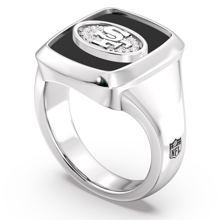 NFL SAN FRANCISCO 49ERS MEN'S ONYX RING
 with 1/20 CTTW Diamonds and Sterling Silver