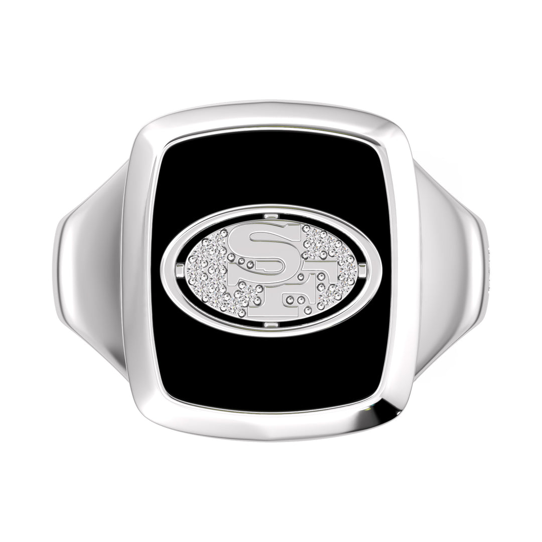 NFL SAN FRANCISCO 49ERS MEN'S ONYX RING
 with 1/20 CTTW Diamonds and Sterling Silver