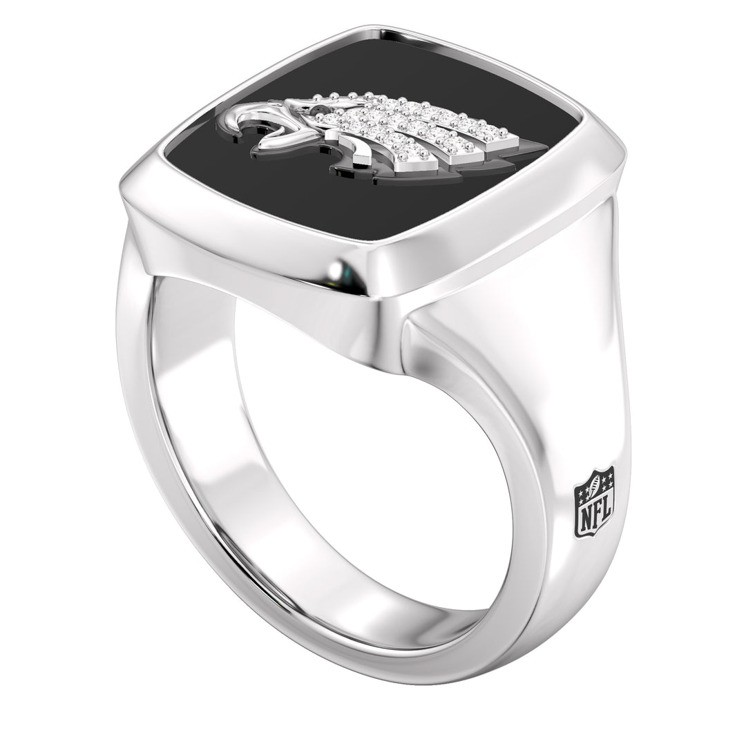 NFL PHILADELPHIA EAGLES MEN'S ONYX RING 
with 1/20 CTTW Diamonds and Sterling Silver
