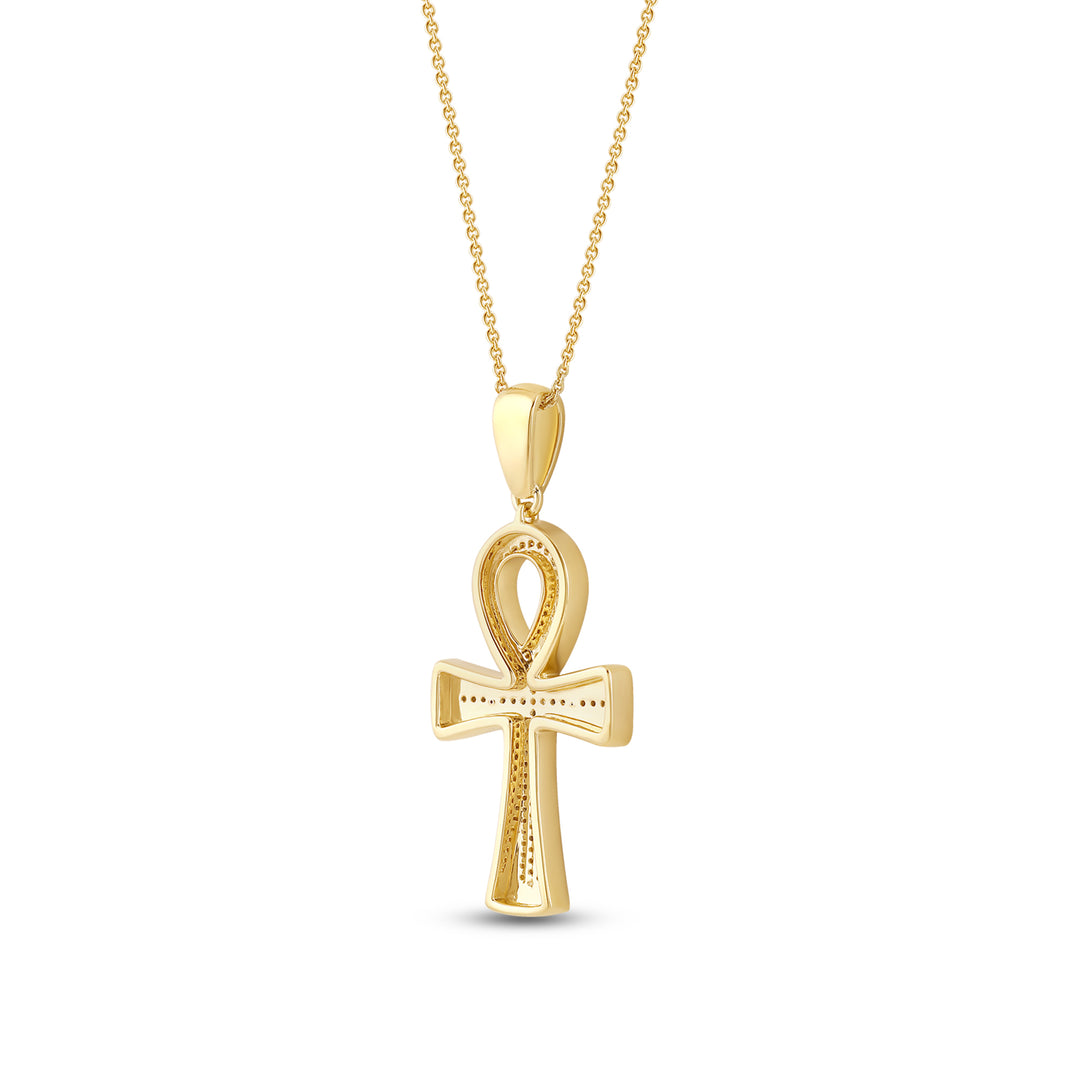 PAVE SET ANKH MEN'S DRIPZ NECKLACE  with Cubic Zirconia Stones and 14K Yellow Gold over Sterling Silver