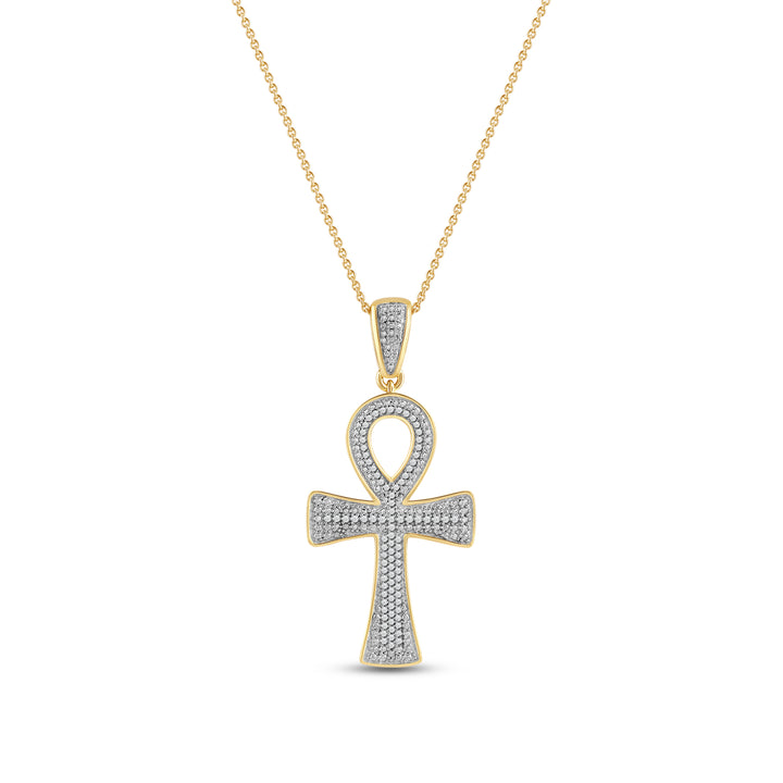 PAVE SET ANKH MEN'S DRIPZ NECKLACE  with Cubic Zirconia Stones and 14K Yellow Gold over Sterling Silver