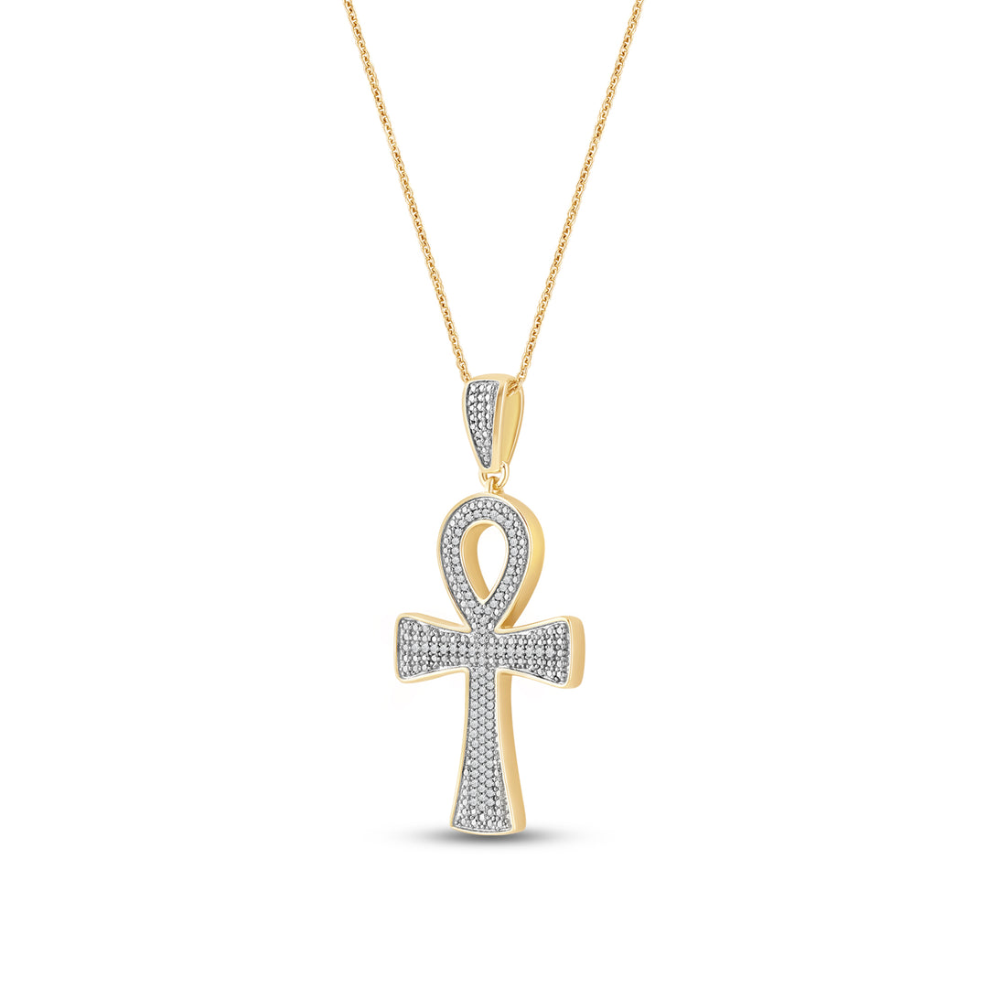 PAVE SET ANKH MEN'S DRIPZ NECKLACE  with Cubic Zirconia Stones and 14K Yellow Gold over Sterling Silver