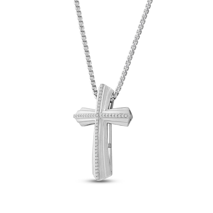 TAPERED SINGLE ROW DIAMOND CROSS MEN'S DRIPZ NECKLACE 
with Cubic Zirconia Stones and Sterling Silver