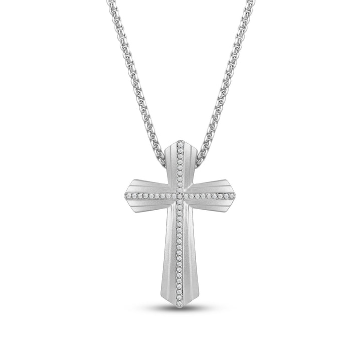 TAPERED SINGLE ROW DIAMOND CROSS MEN'S DRIPZ NECKLACE 
with Cubic Zirconia Stones and Sterling Silver