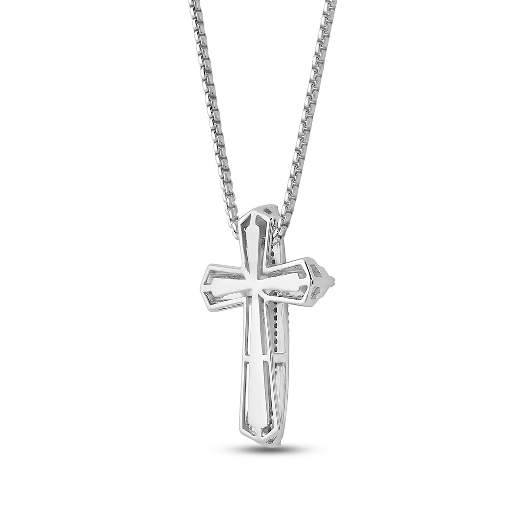 TAPERED SINGLE ROW DIAMOND CROSS MEN'S DRIPZ NECKLACE 
with Cubic Zirconia Stones and Sterling Silver