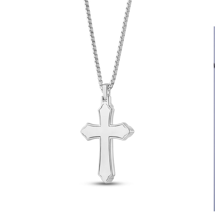 LAYERED ARROW ENDS CROSS MEN'S DRIPZ NECKLACE 
with Black and White Cubic Zirconia Stones and Sterling Silver