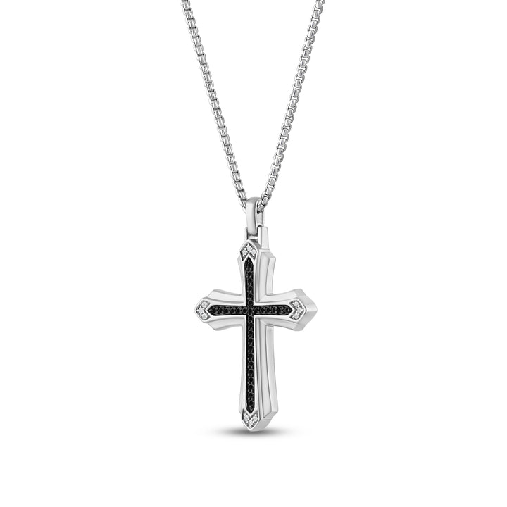 LAYERED ARROW ENDS CROSS MEN'S DRIPZ NECKLACE 
with Black and White Cubic Zirconia Stones and Sterling Silver