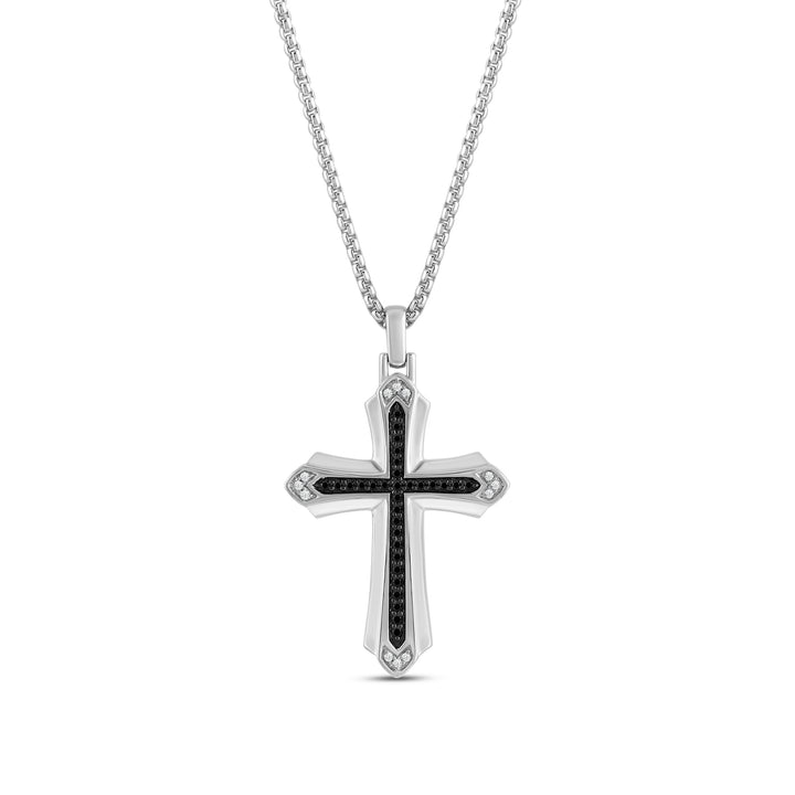 LAYERED ARROW ENDS CROSS MEN'S DRIPZ NECKLACE 
with Black and White Cubic Zirconia Stones and Sterling Silver