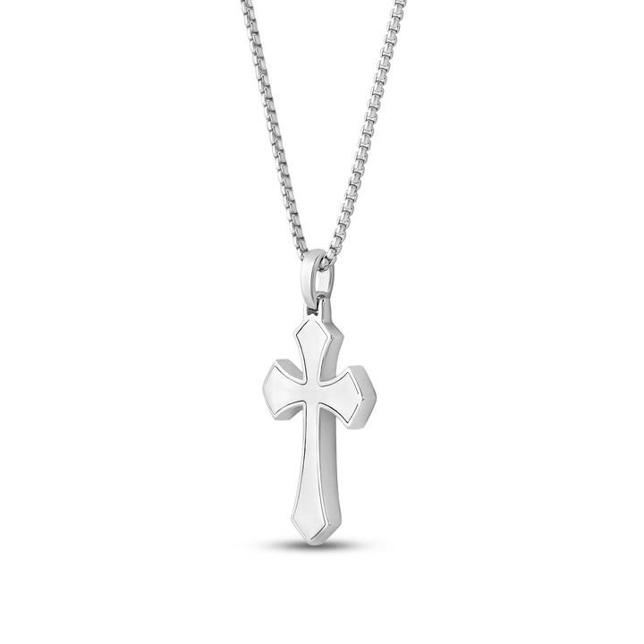 ARROW ENDS CROSS MEN'S DRIPZ NECKLACE with Black Zirconia and White Cubic Zirconia Stones and Sterling Silver