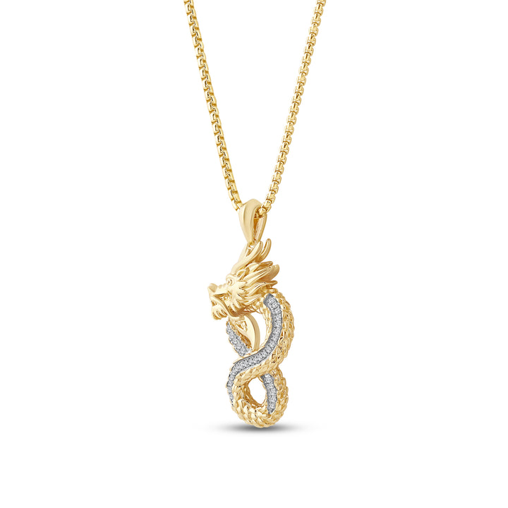 DRAGON MEN'S DRIPZ NECKLACE  with Cubic Zirconia Stones and 14K Yellow Gold over Sterling Silver