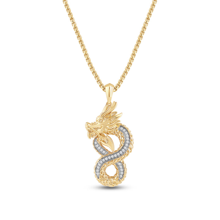 DRAGON MEN'S DRIPZ NECKLACE  with Cubic Zirconia Stones and 14K Yellow Gold over Sterling Silver