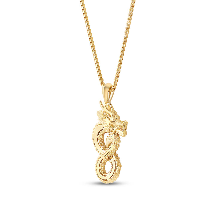 DRAGON MEN'S DRIPZ NECKLACE  with Cubic Zirconia Stones and 14K Yellow Gold over Sterling Silver