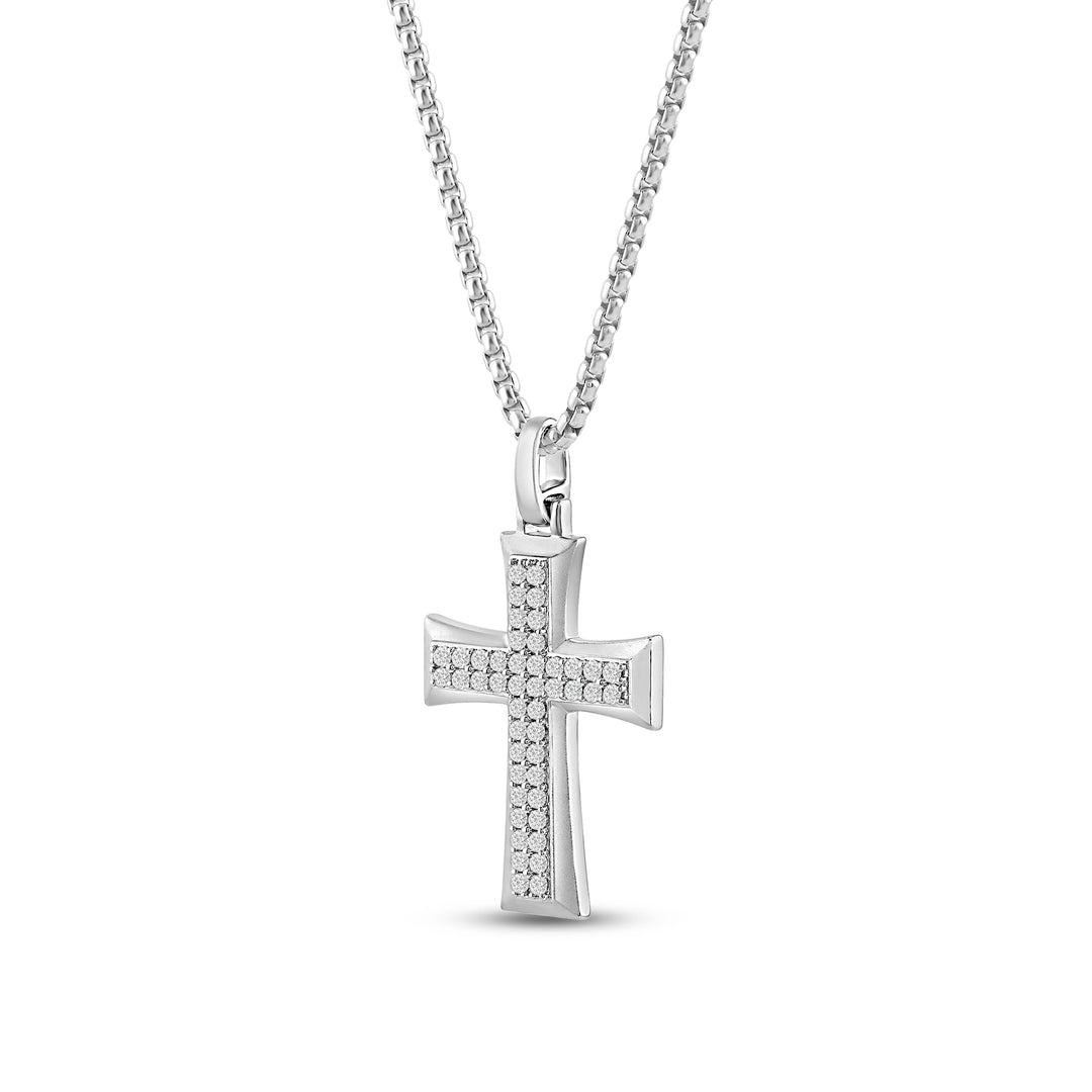 TAPERED EDGE PAVE CROSS MEN'S DRIPZ NECKLACE 
with Cubic Zirconia Stones and Sterling Silver