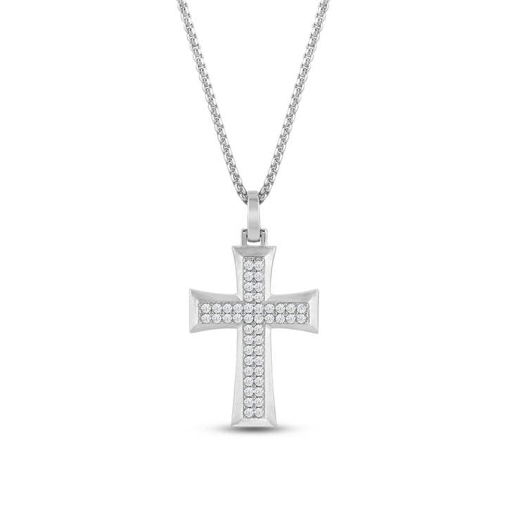 TAPERED EDGE PAVE CROSS MEN'S DRIPZ NECKLACE 
with Cubic Zirconia Stones and Sterling Silver