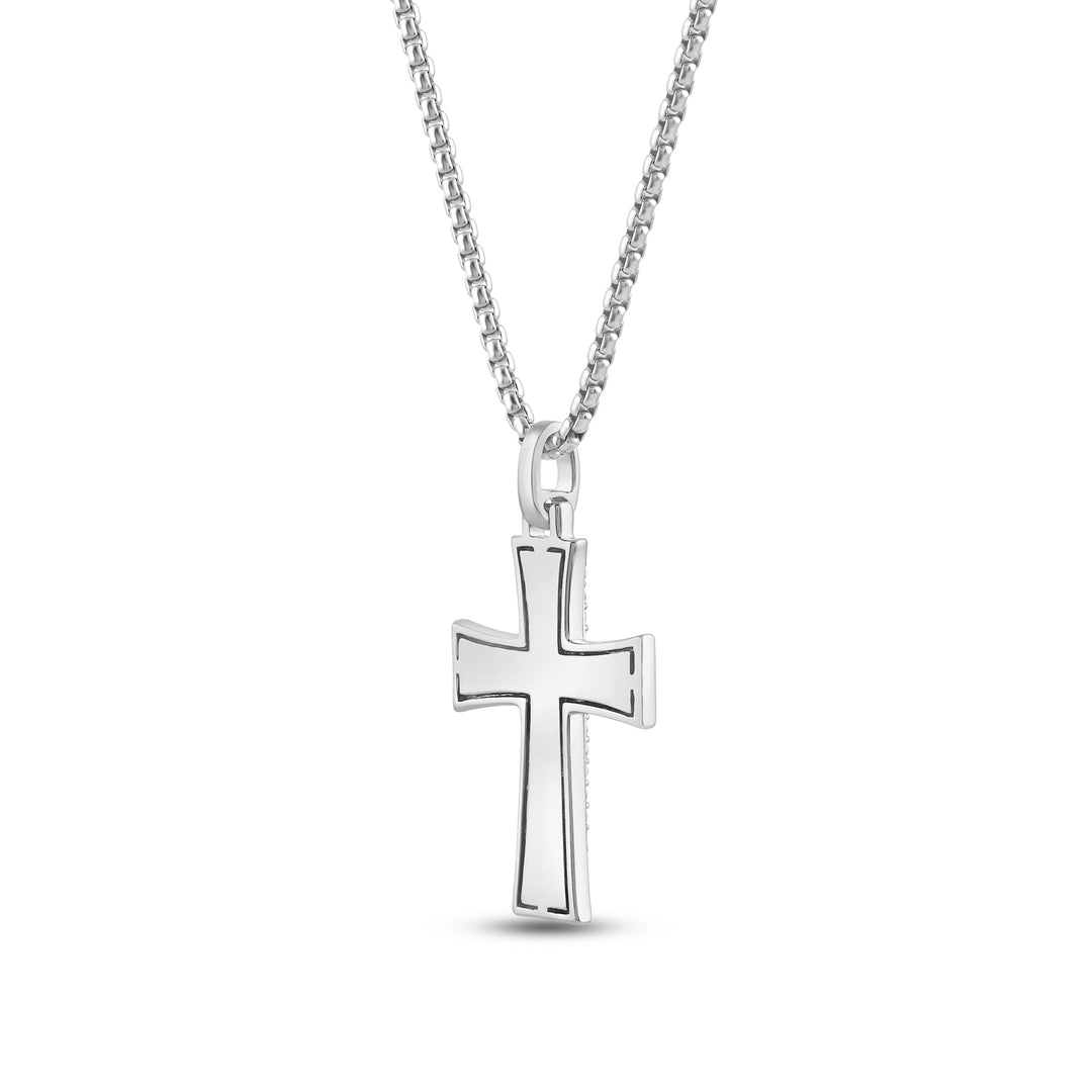 TAPERED EDGE PAVE CROSS MEN'S DRIPZ NECKLACE 
with Cubic Zirconia Stones and Sterling Silver