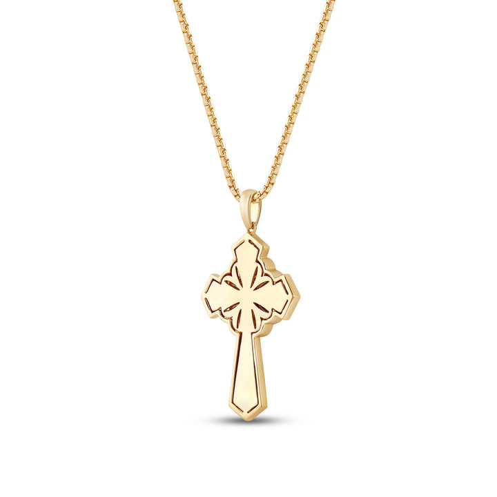 BEVEL EDGED ARROW ENDS CROSS MEN'S DRIPZ NECKLACE
with Cubic Zirconia Stones and 14K Yellow Gold over Sterling Silver