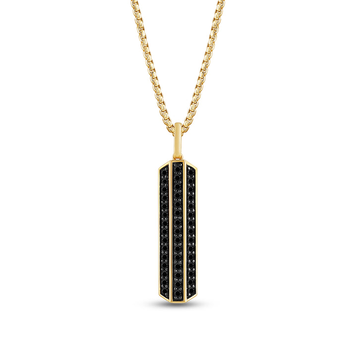 BAR MEN'S DRIPZ NECKLACE 
with Black Cubic Zirconia Stones and 14K Yellow Gold over Sterling Silver