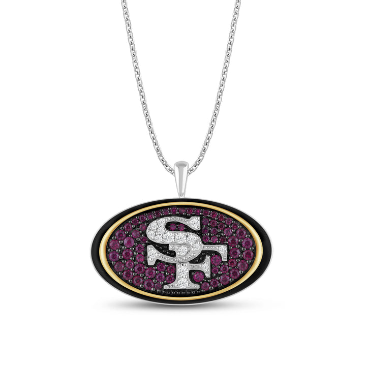 NFL SAN FRANCISCO 49ERS WOMEN'S TEAM PENDANT with White Cubic Zirconia And Lab Created Ruby, 14K Yellow Gold Over Sterling Silver