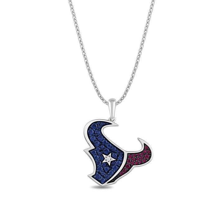 NFL HOUSTON TEXANS WOMEN'S TEAM PENDANT with Blue Cubic Zirconia and Created Ruby, Sterling Silver