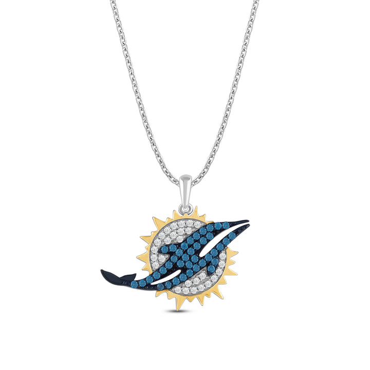 NFL MIAMI DOLPHINS WOMEN'S TEAM PENDANT with Blue Cubic Zirconia, 14K Yellow Gold Over Sterling Silver