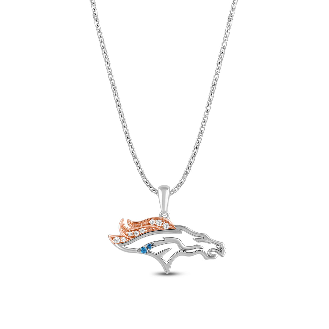 NFL DENVER BRONCOS WOMEN'S TEAM PENDANT with Yellow-Blue Cubic Zirconia, 14K Rose Gold Over Sterling Silver