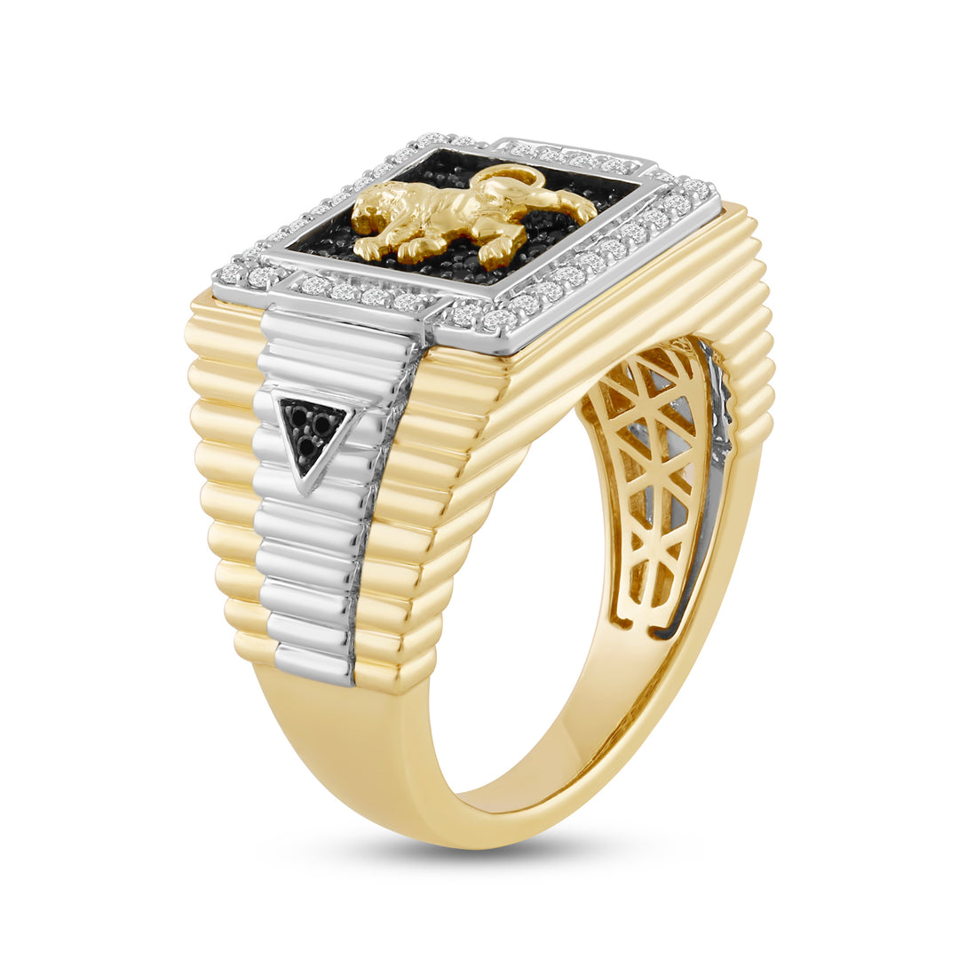 LION IN ACTION MEN'S DRIPZ RING
with Cubic Zirconia Stones and 14K Yellow Gold over Sterling Silver