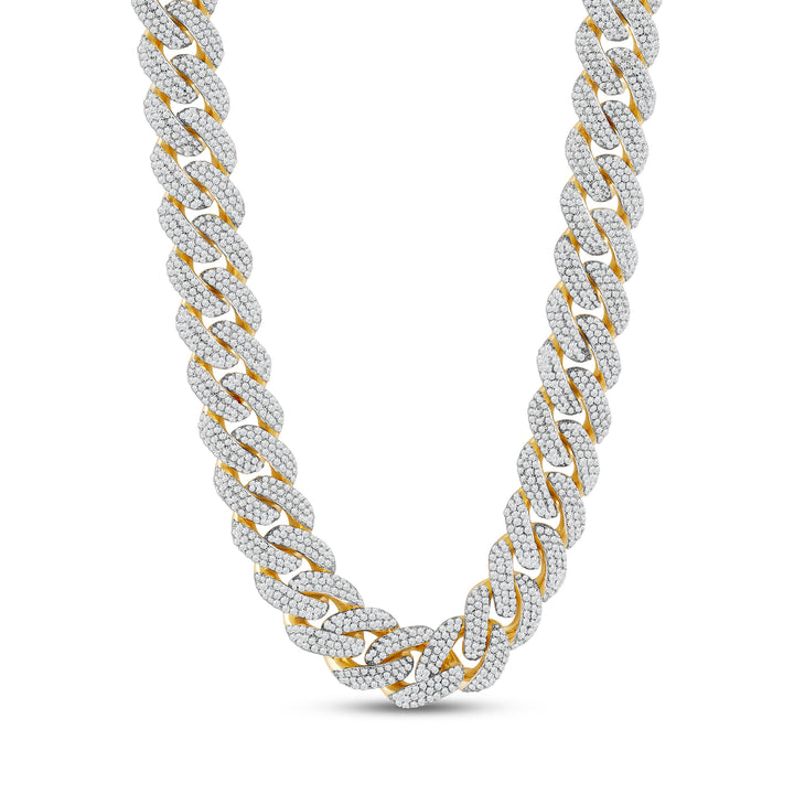 12MM CUBAN MEN'S DRIPZ BAGUETTE NECKLACE with Cubic Zirconia Stones and 14K Yellow Gold over Sterling Silver